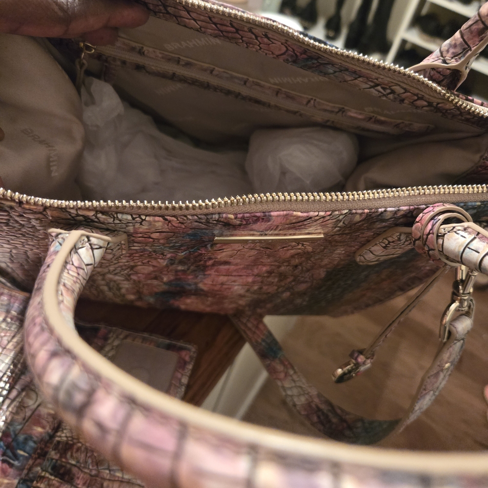 Brahmin Pink and Blue Crocodile Embossed Satchel - Picture 3 of 8